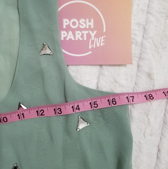 BCBGeneration sea mist sheer sleeveless top rhinestone detail XS - Picture 3 of 5